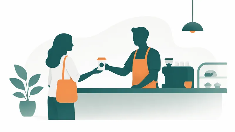 A cafe team member serving a customer at the counter